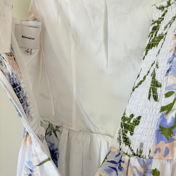 NEW Reformation Janu Midi Linen Dress Serenity White Blue Floral | US 0 / UK 4 - Picture 13 of 16